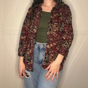 Chaps Burgundy and Green Floral Shirt